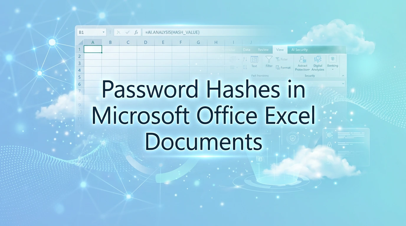 Understanding Password Hashes in Microsoft Office Docs Graphic illustration of a digital lock and binary code representing Excel hashing.